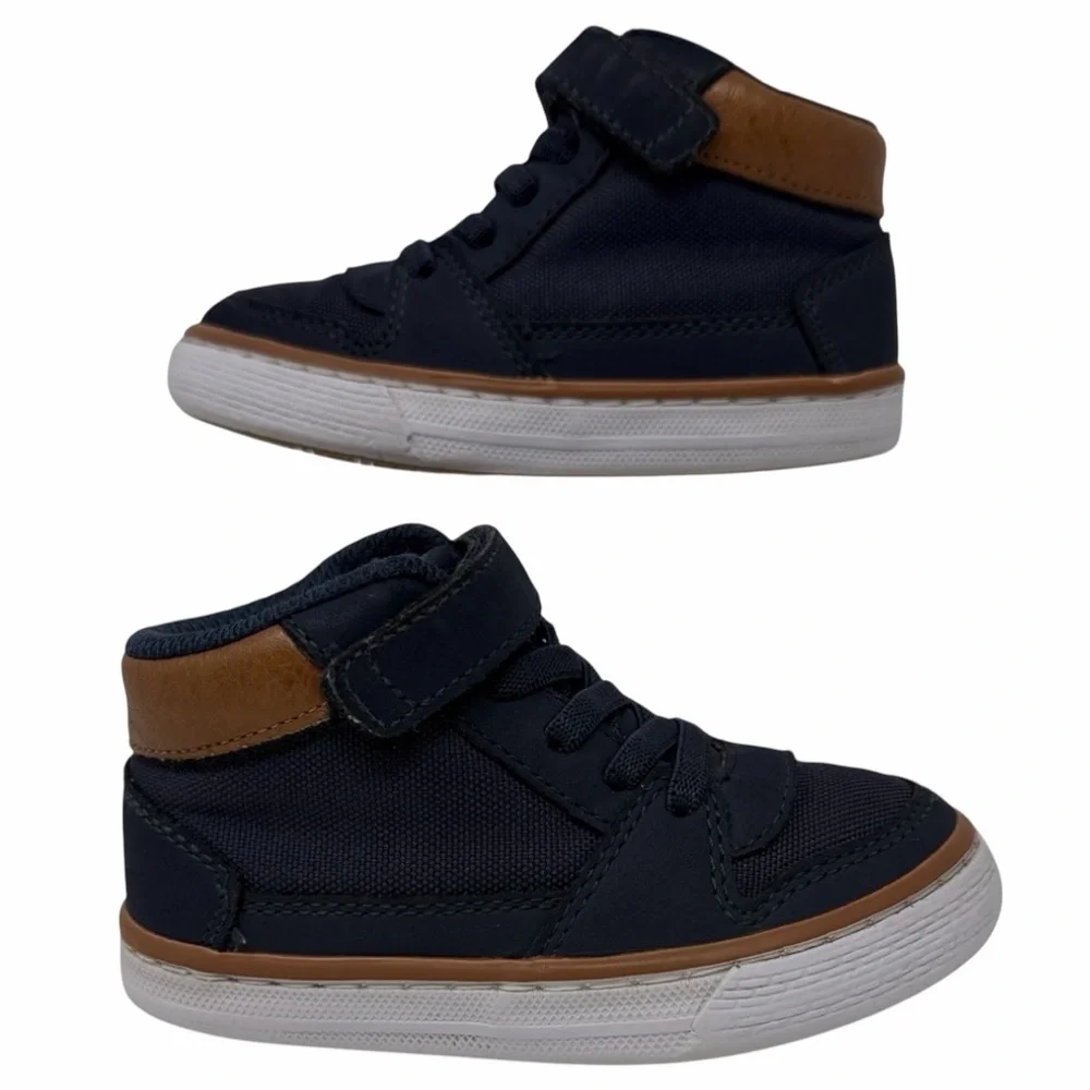 The Children's Place Navy and Brown Boys Cuff High-Top Sneakers Size 7